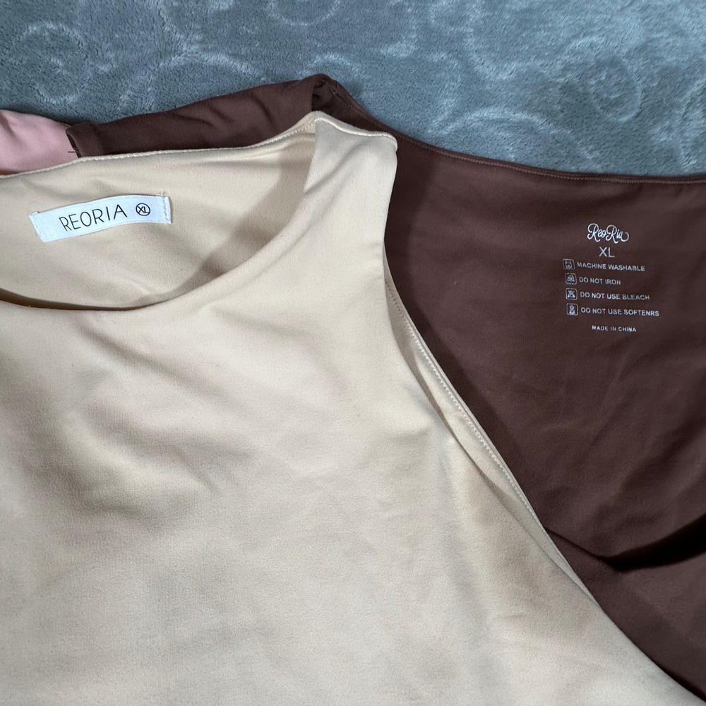 REORIA Womens Bodysuit Set of 3 XL Pink Brown Beige High Square Neck Sleeveless - Picture 6 of 9